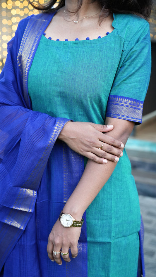 MANGALAGIRI COTTON - PEACOCK BLUE