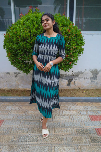 Ocean Breeze Ikat Cotton Maxi Dress