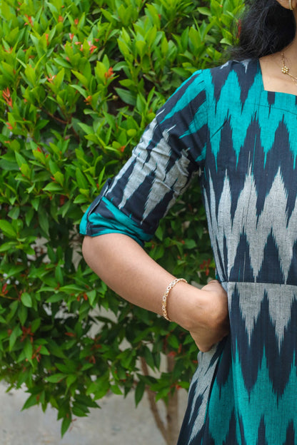 Ocean Breeze Ikat Cotton Maxi Dress