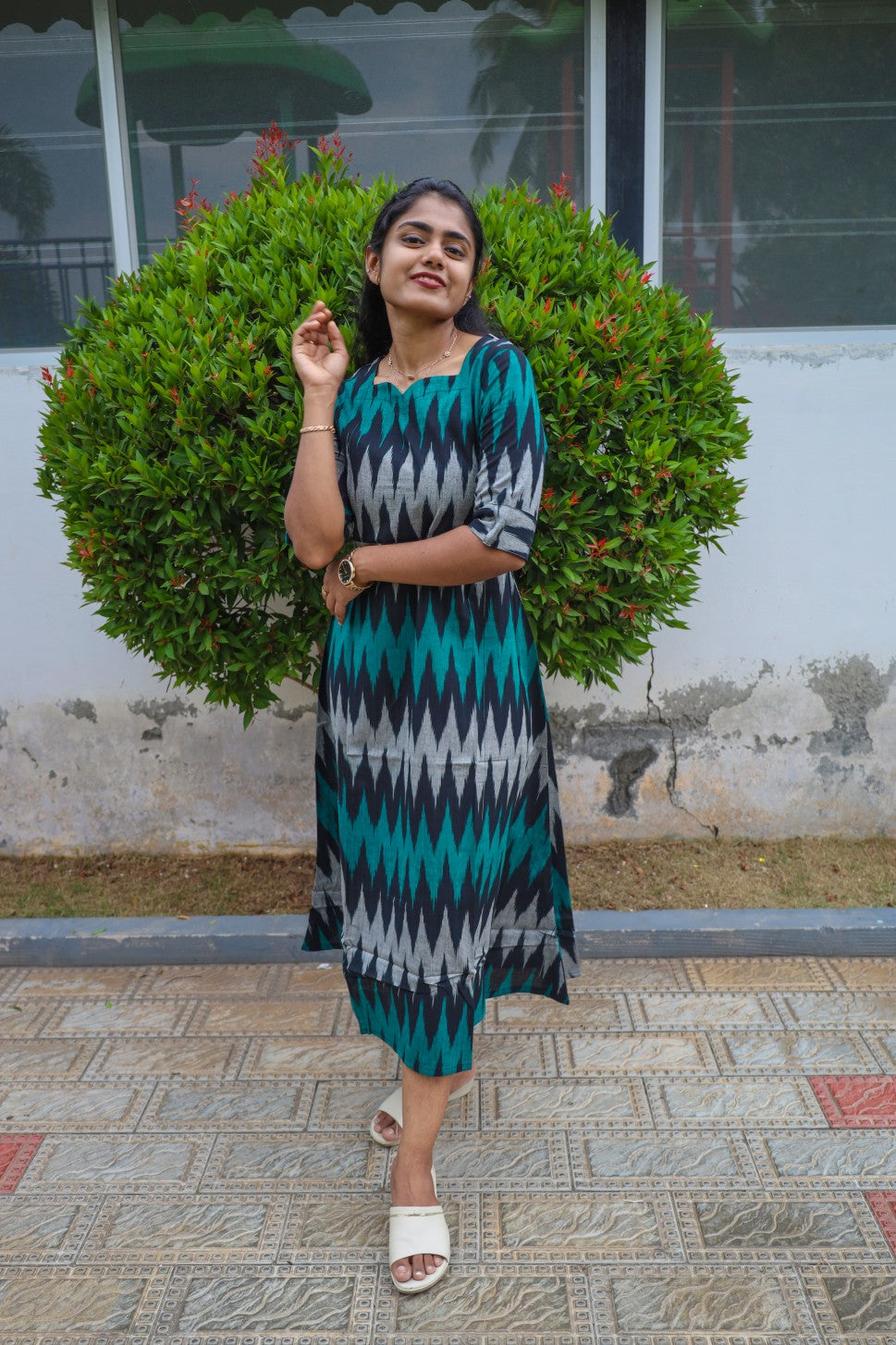 Ocean Breeze Ikat Cotton Maxi Dress