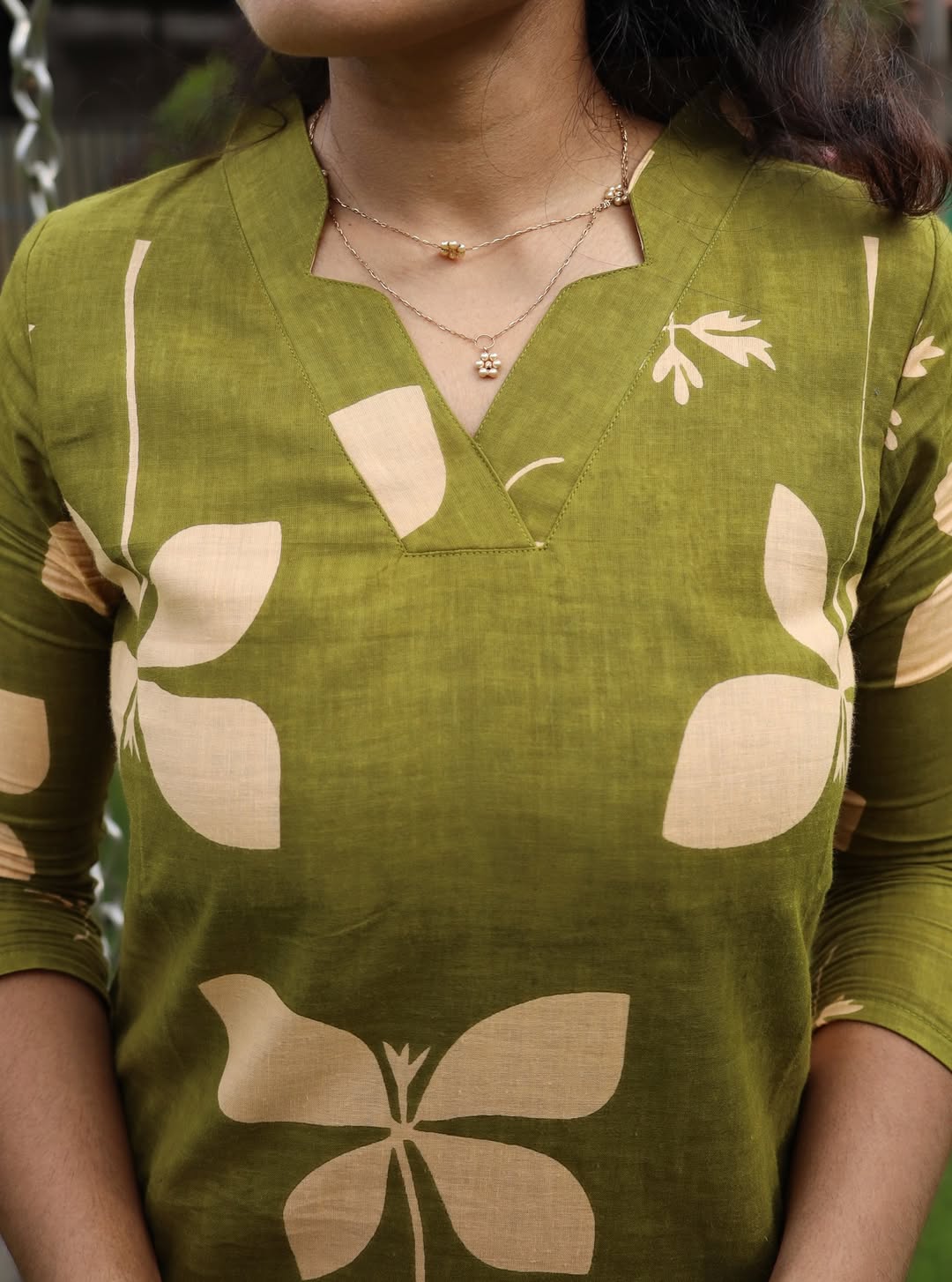WOMEN’S ELEGANT OLIVE GREEN FLORAL PRINT COTTON CO-ORDS SET
