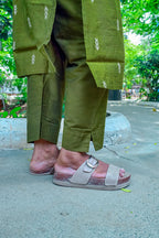 ELEGANT OLIVE GREEN RAW SILK 3PCS SET WITH ASHA SILK DUPATTA