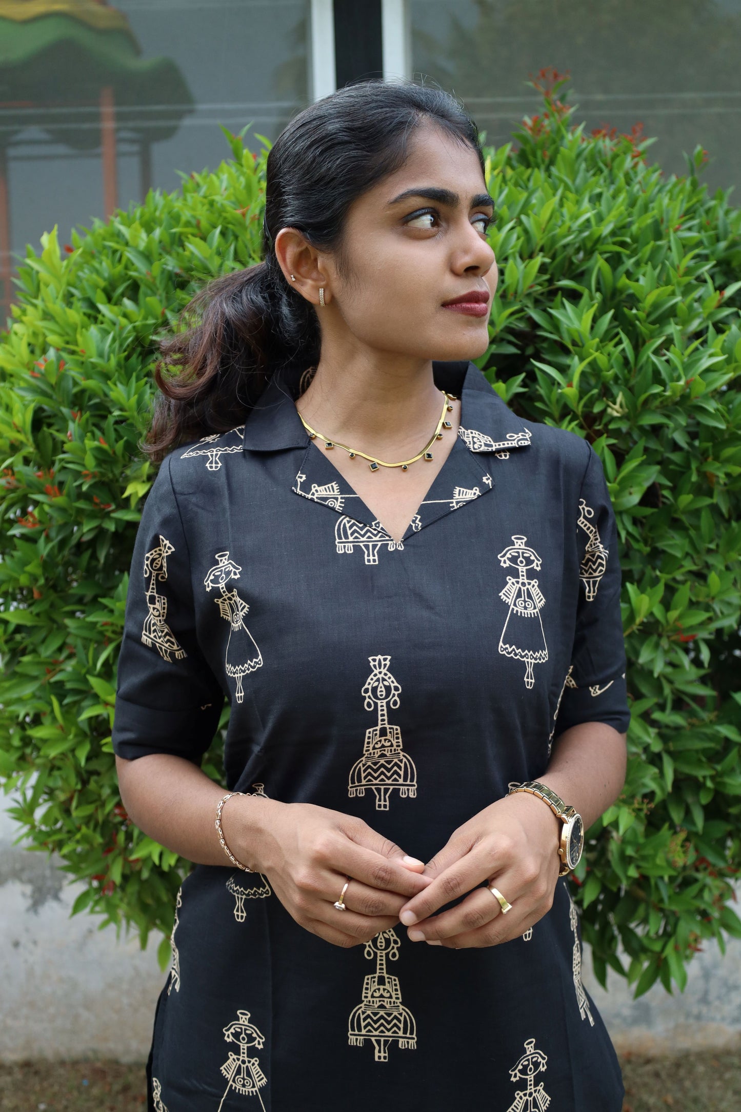 TRADITIONAL BLACK PRINTED CO-ORDS SET WITH ETHNIC MOTIFS