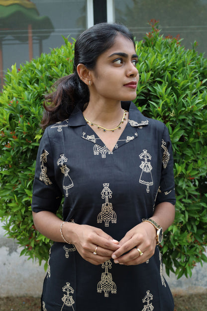 TRADITIONAL BLACK PRINTED CO-ORDS SET WITH ETHNIC MOTIFS