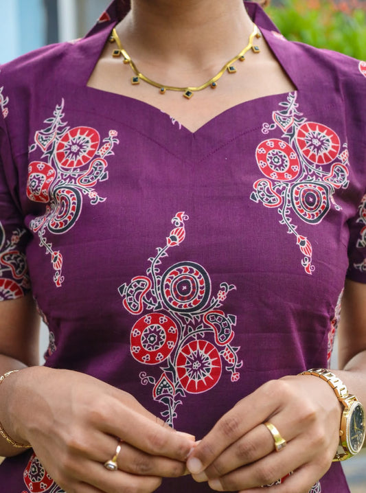 ETHNIC ELEGANCE PRINTED CO-ORD SET - PURPLE