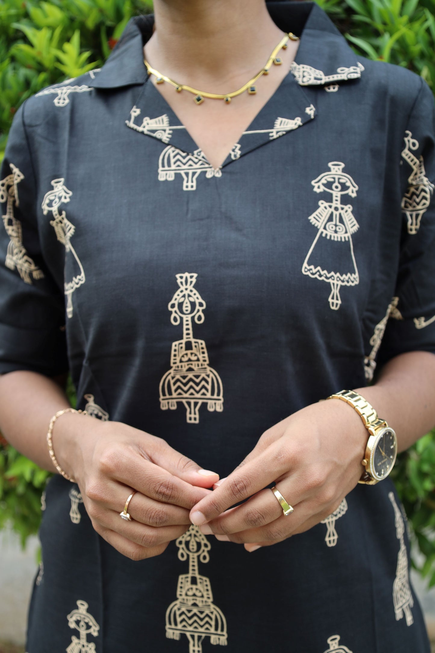 TRADITIONAL BLACK PRINTED CO-ORDS SET WITH ETHNIC MOTIFS