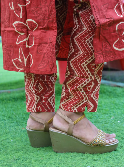 ELEGANT MAROON RED FLORAL PRINT CO-ORD SET