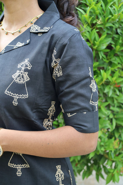 TRADITIONAL BLACK PRINTED CO-ORDS SET WITH ETHNIC MOTIFS