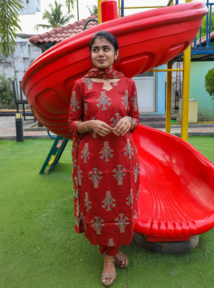 ELEGANT NOTCH NECK COTTON PRINTED KURTI SET
