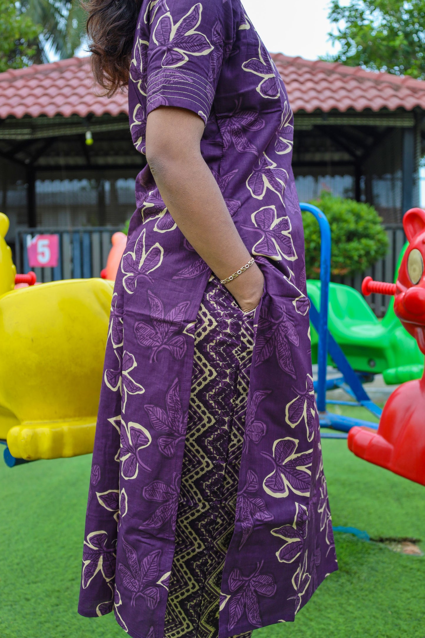 ELEGANT PURPLE FLORAL PRINT COTTON CO-ORD SET