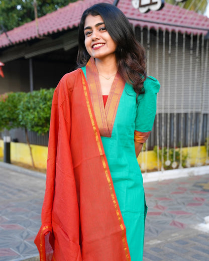 WOMEN’S ELEGANT RAMA GREEN KURTI SET WITH DUPATTA