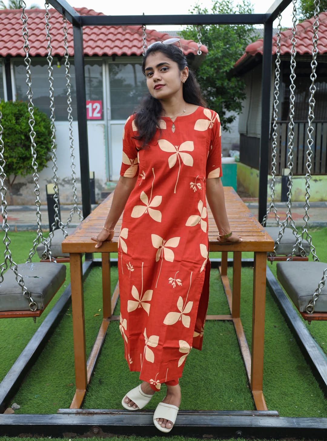 WOMEN’S ELEGANT RUST ORANGE FLORAL COTTON CO-ORD SET