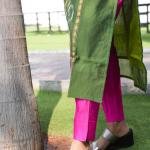 WOMEN’S  PINK AND GREEN KURTI SET WITH DUPATTA